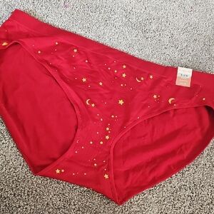 E6🔹️Ambrielle Red Panties with Gold Stars and Moons
